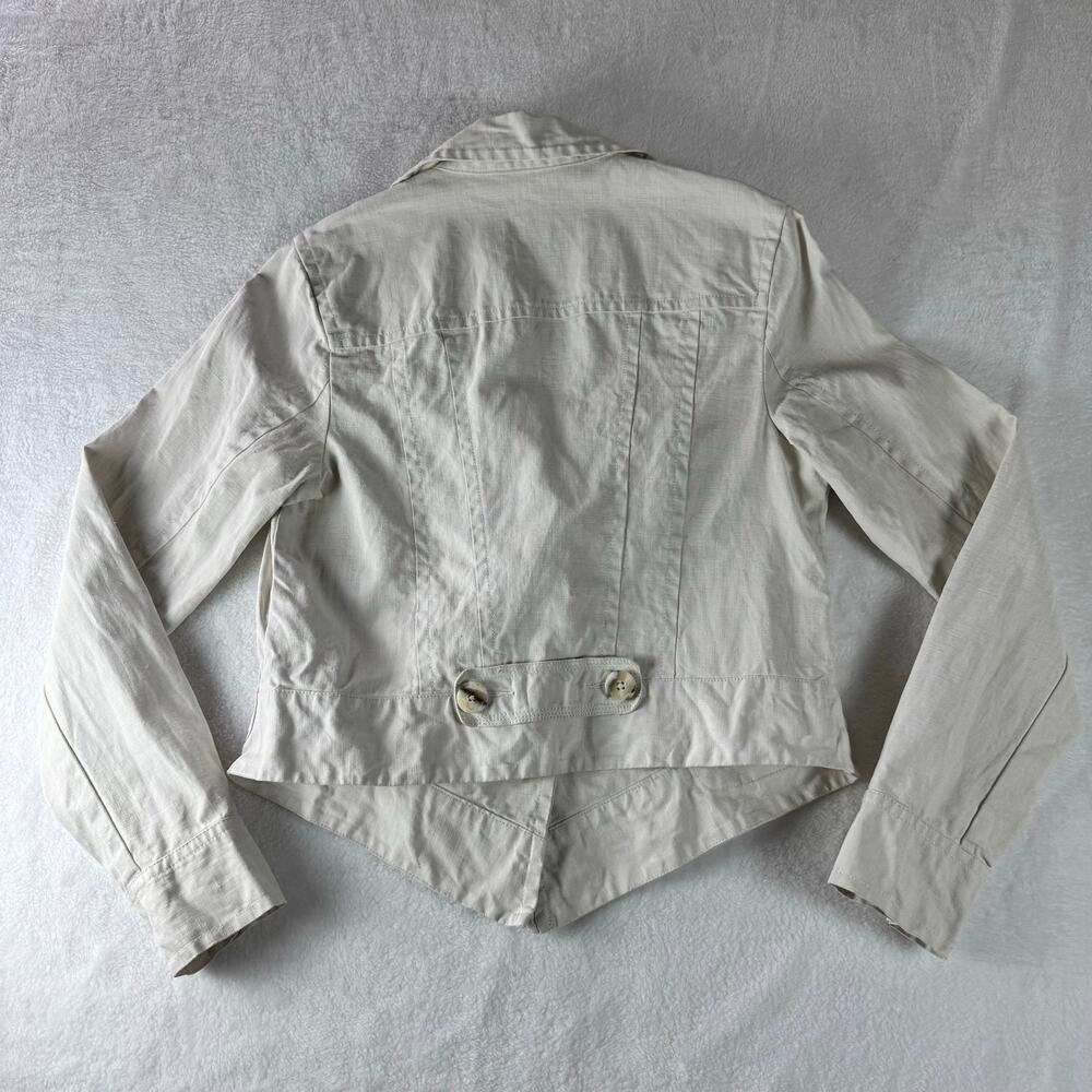 CAbi White Ruffle Blazer Jacket Medium Cropped 100% Linen Blend Military Chic - Picture 5 of 10